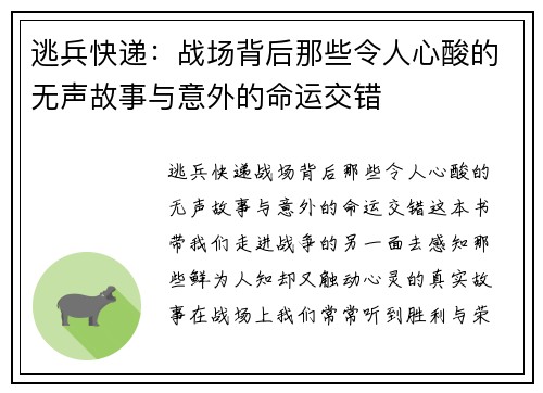 逃兵快递：战场背后那些令人心酸的无声故事与意外的命运交错